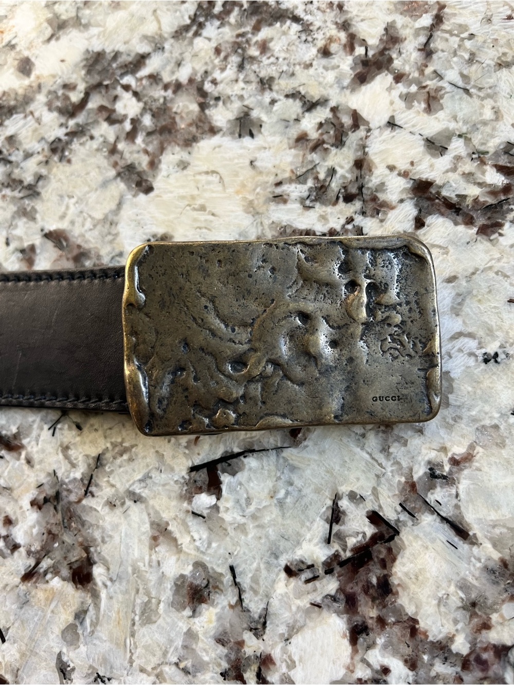 Vintage Gucci wide leather belt with tooled buckle. Like New. Size 90 (S/M) - Picture 2 of 3